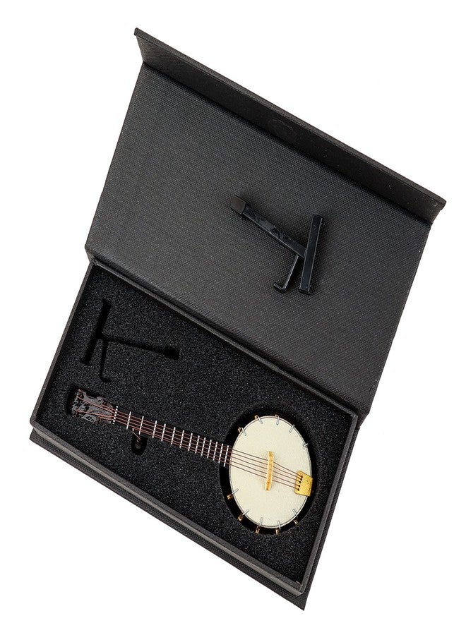 Dselvgvu Wooden Miniature Banjo with Stand and Case Mini Musical Instrument Banjo Replica Collectible Figurines Dollhouse Accessories Model Home Decoration Display Ornament (5.51"x1.97"x0.71") - Image 3